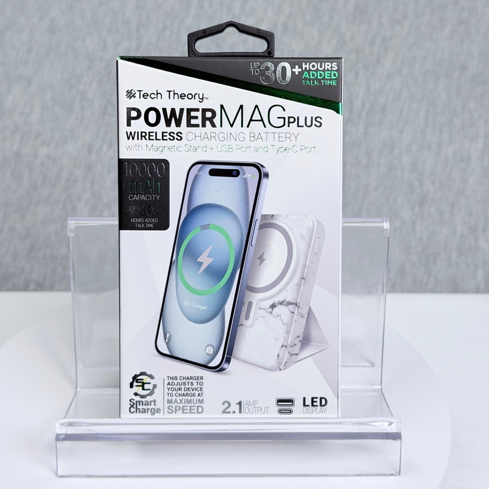 Tech Theory PowerMag Plus 10000mAh Wireless Charging Battery White Marble K168